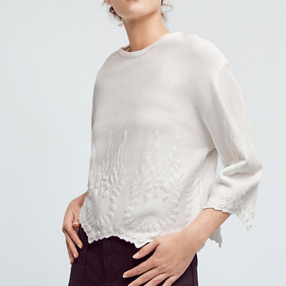 Anthropologie Deletta Scalloped Snow Pullover, size M